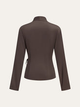 Satin Wrap-Front Long-Sleeve Top